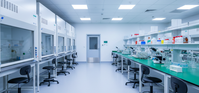 Modern laboratory interior demonstrating the high standards required for laboratory waste management.