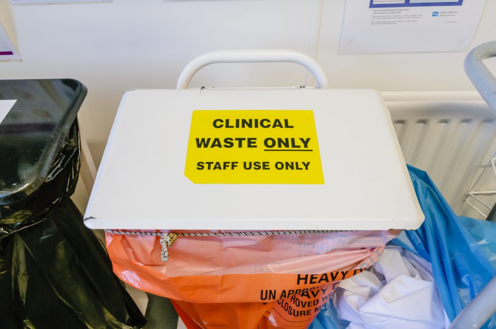 Clinical waste bin in a hospital