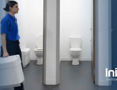 Image showing Initial technician holding a sanitary disposal bin