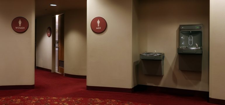 Commercial mats infront and inside restrooms